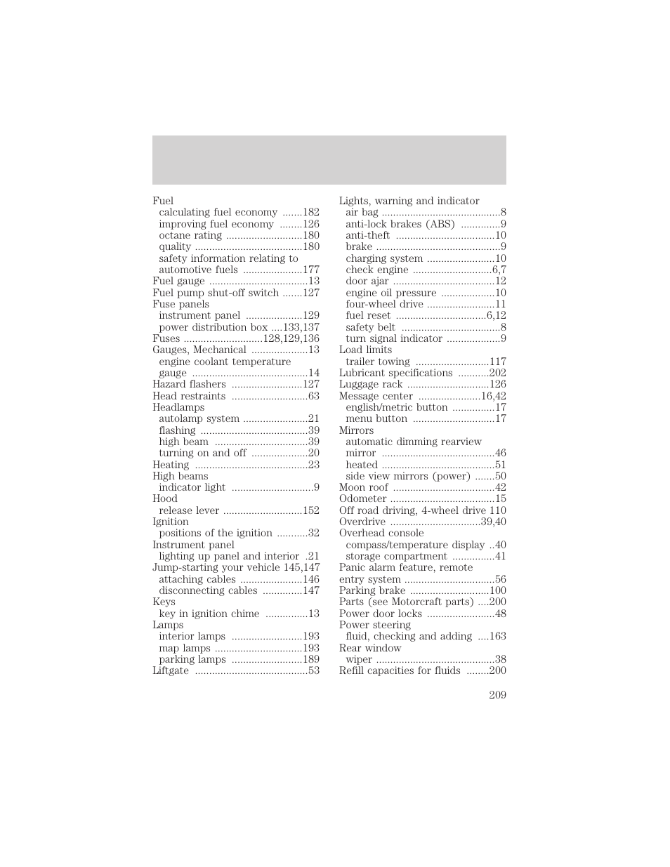 Index | FORD 1998 Expedition User Manual | Page 209 / 216