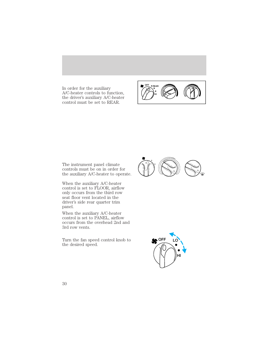 Controls and features, Lo off hi | FORD 1998 Expedition User Manual | Page 30 / 216