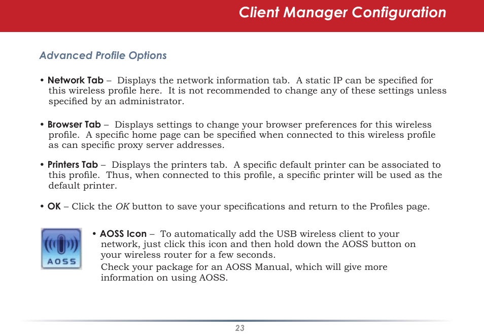 Client manager configuration | Buffalo Technology WLI-U2-AG108HP User Manual | Page 23 / 53