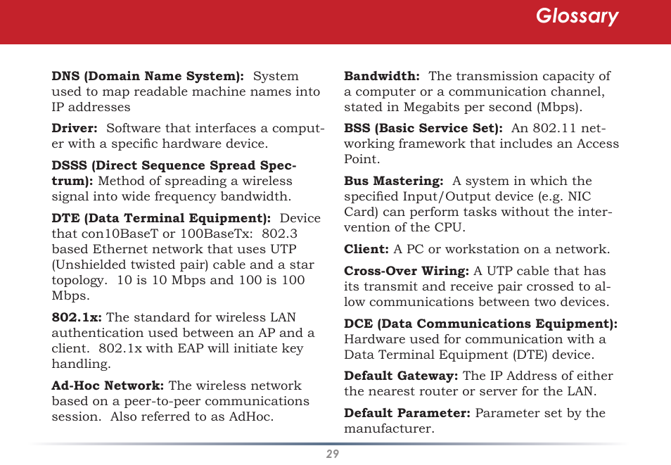 Glossary | Buffalo Technology WLI-U2-AG108HP User Manual | Page 29 / 53