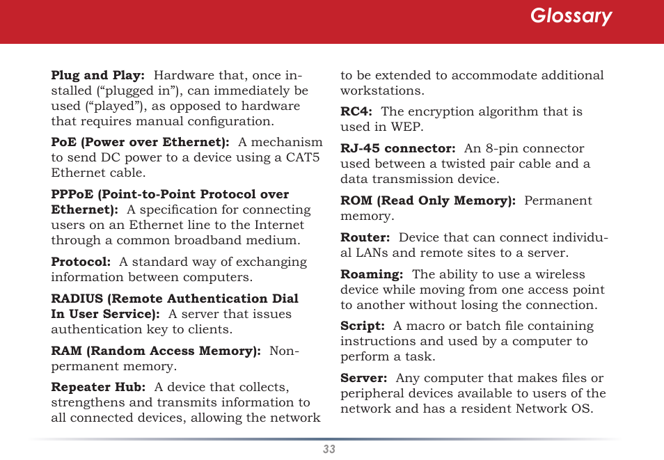 Glossary | Buffalo Technology WLI-U2-AG108HP User Manual | Page 33 / 53