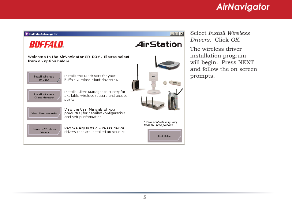 Airnavigator | Buffalo Technology WLI-U2-AG108HP User Manual | Page 5 / 53