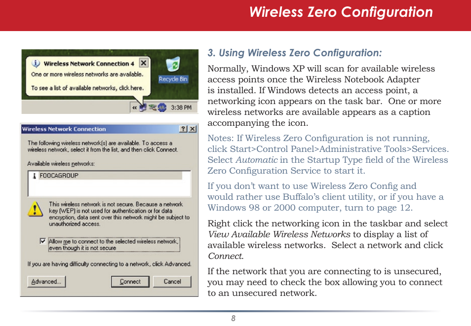 Wireless zero configuration | Buffalo Technology WLI-U2-AG108HP User Manual | Page 8 / 53