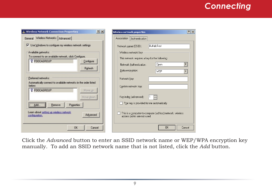 Connecting | Buffalo Technology WLI-U2-AG108HP User Manual | Page 9 / 53