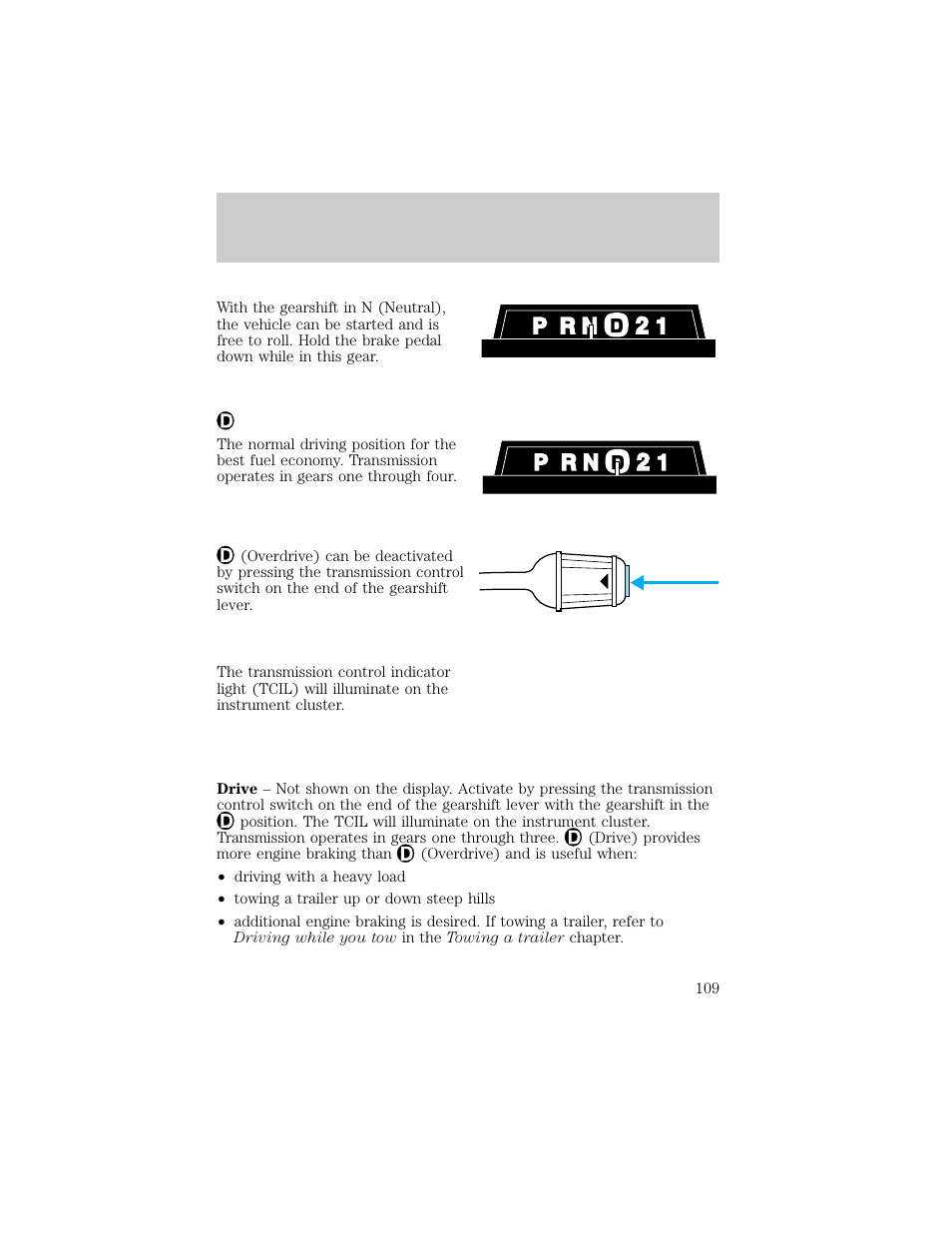 O/d off, Driving | FORD 1998 Explorer User Manual | Page 109 / 210