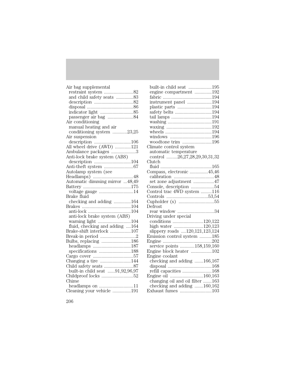 Index | FORD 1998 Explorer User Manual | Page 206 / 210