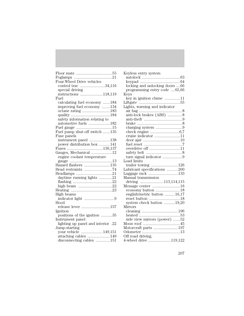 Index | FORD 1998 Explorer User Manual | Page 207 / 210