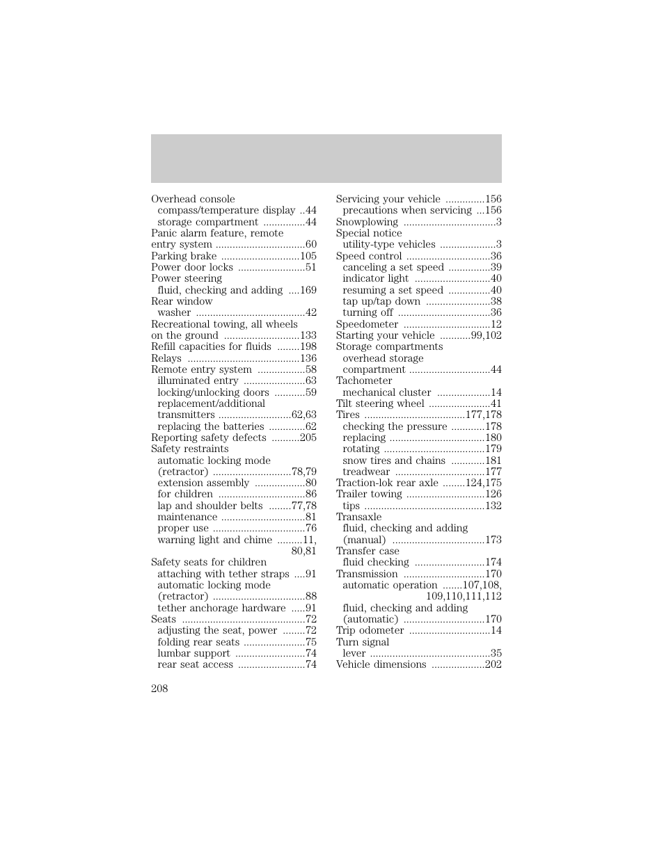 Index | FORD 1998 Explorer User Manual | Page 208 / 210