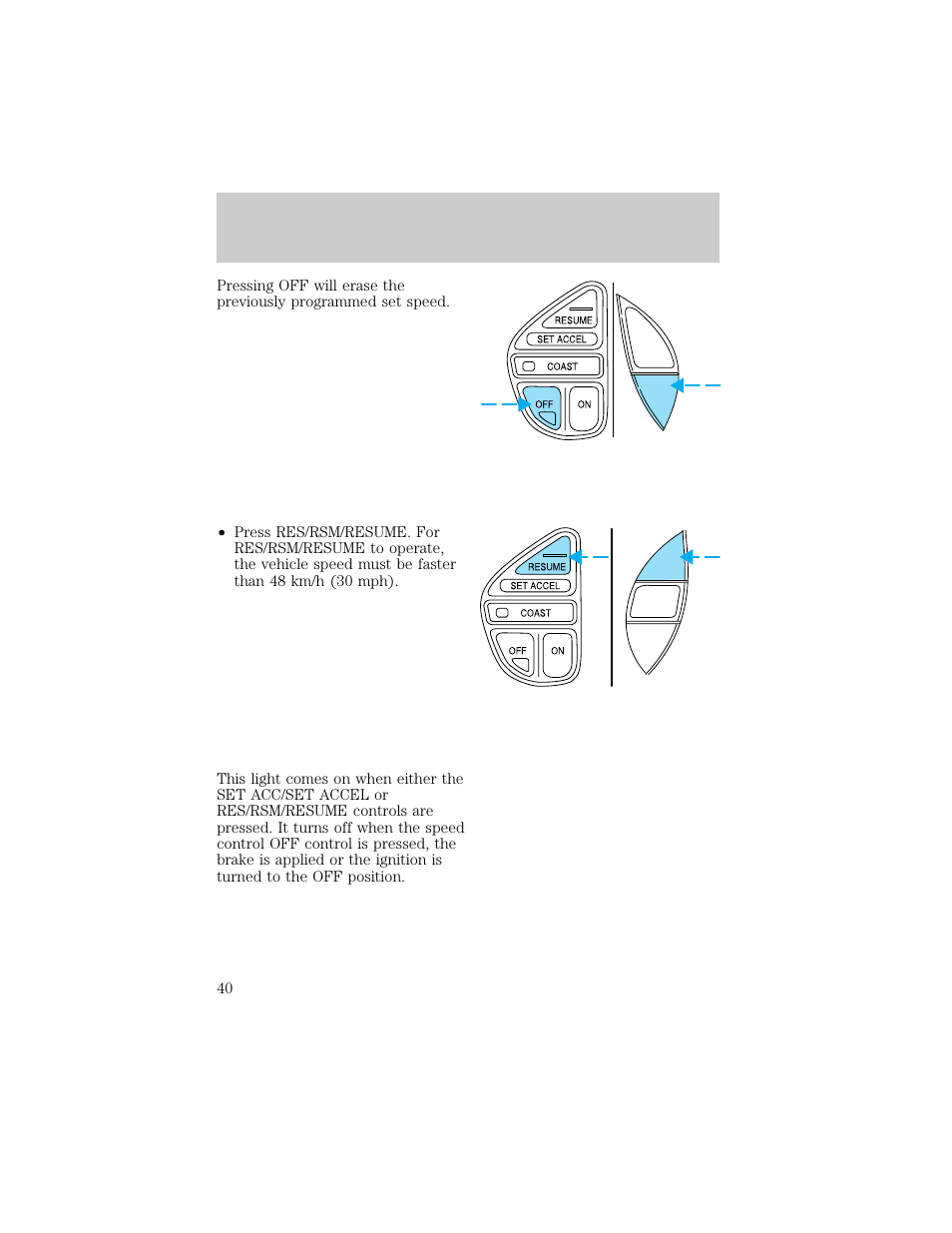 Speed cont, Controls and features | FORD 1998 Explorer User Manual | Page 40 / 210