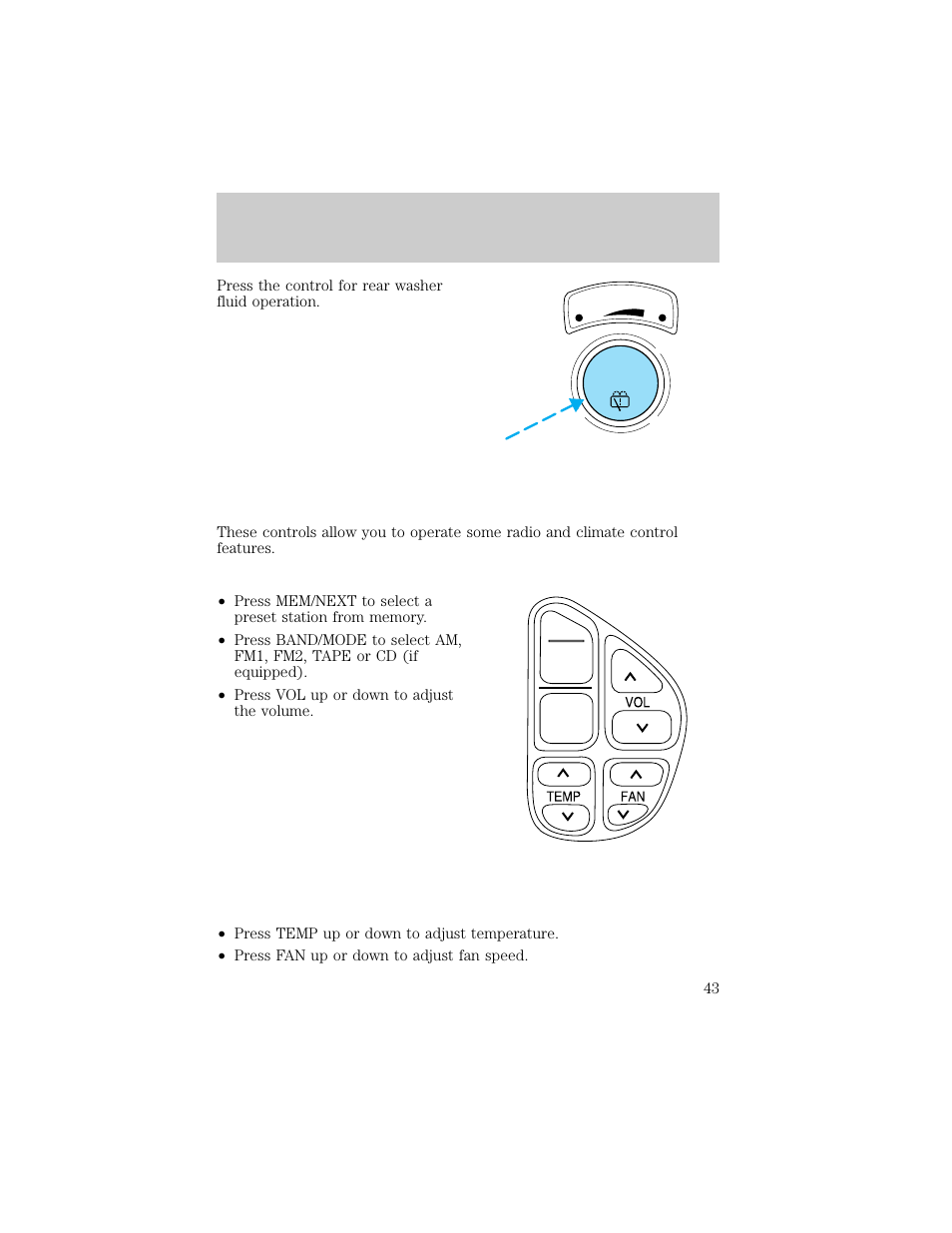 Controls and features, Push | FORD 1998 Explorer User Manual | Page 43 / 210