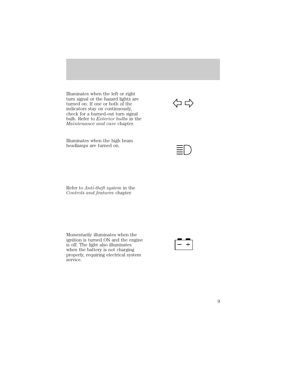 Theft, Instrumentation | FORD 1998 Explorer User Manual | Page 9 / 210