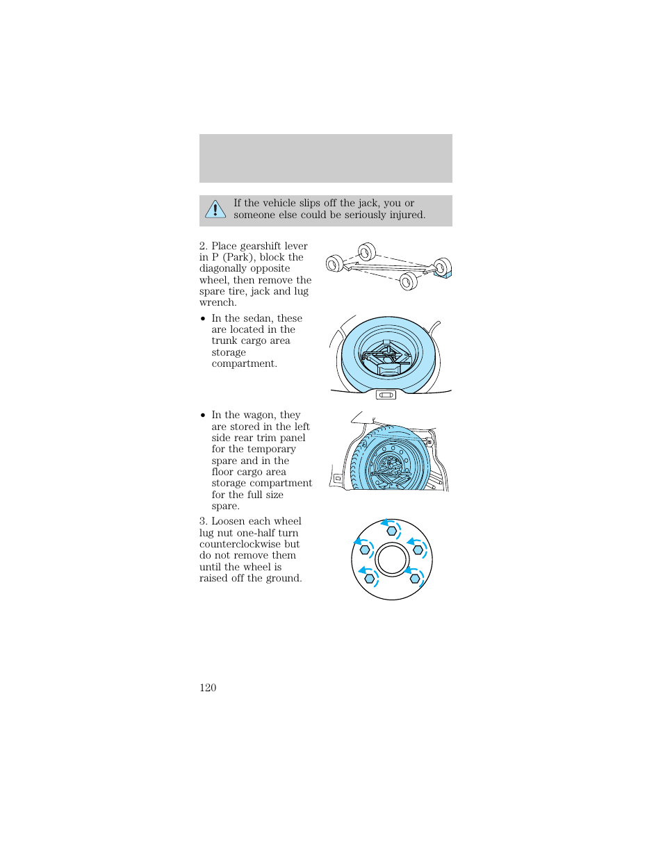 Roadside emergencies | FORD 1998 Taurus User Manual | Page 120 / 192