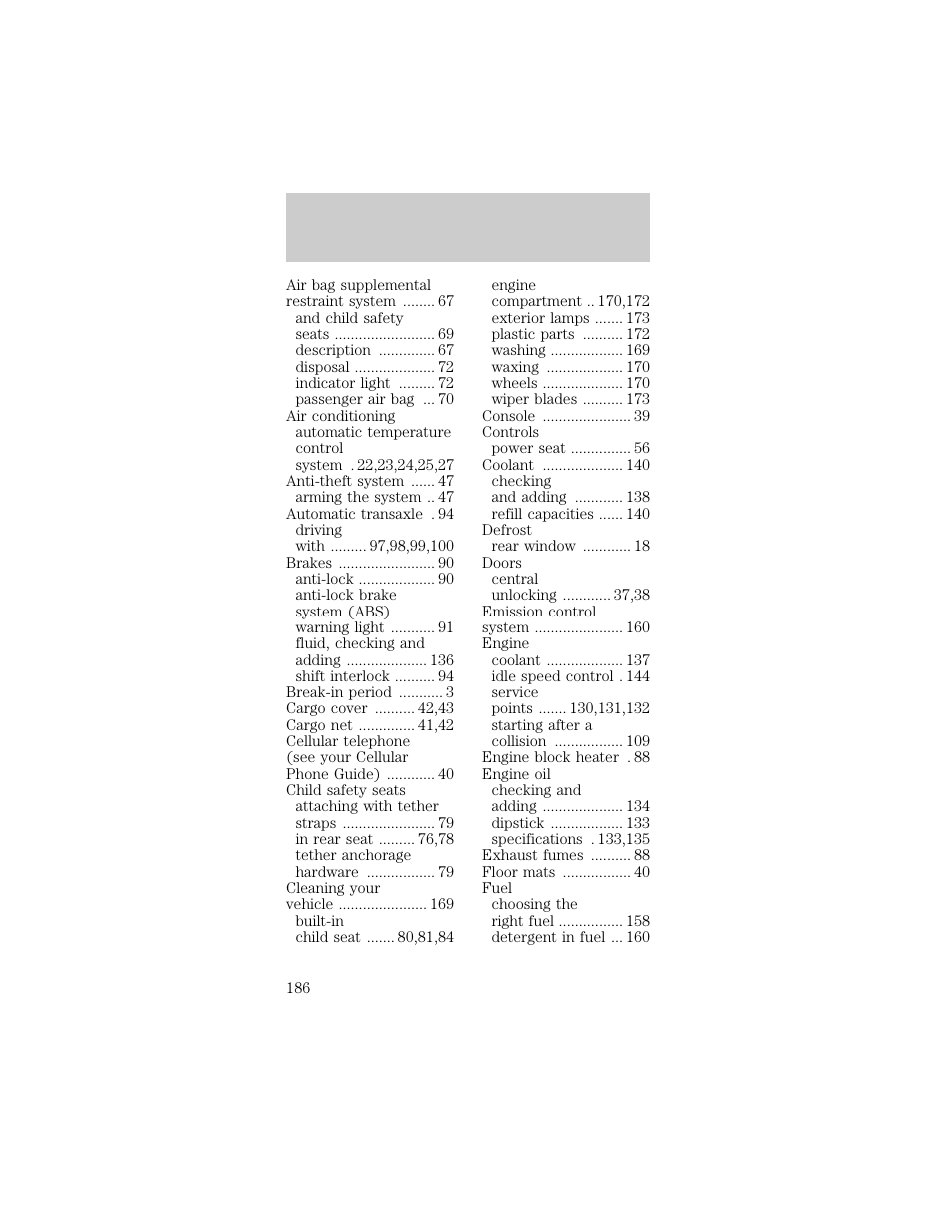 Index | FORD 1998 Taurus User Manual | Page 186 / 192