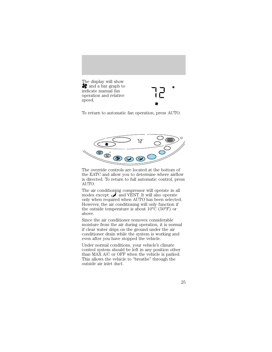 Controls and features, Auto fan | FORD 1998 Taurus User Manual | Page 25 / 192