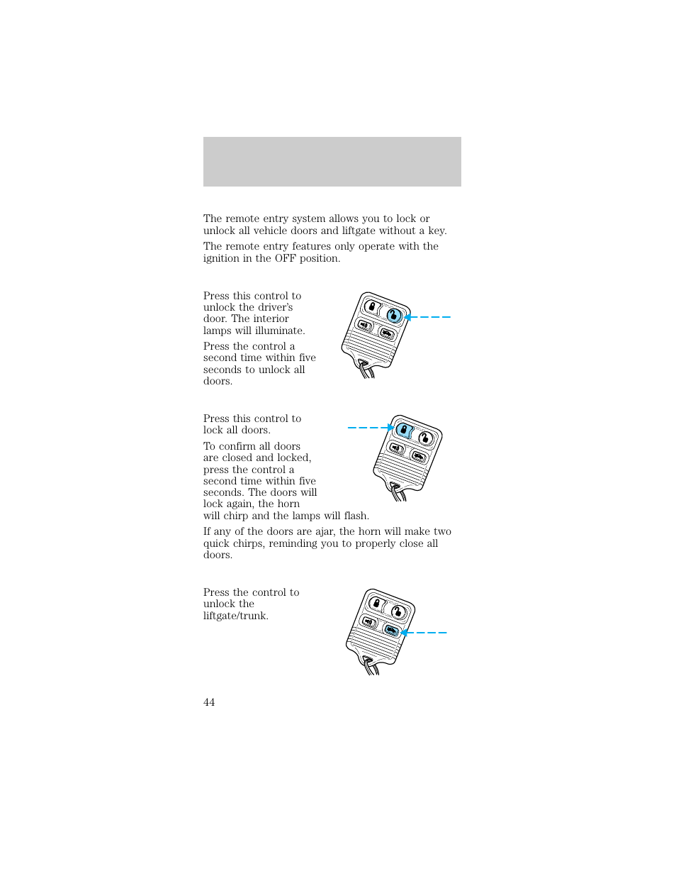 Controls and features | FORD 1998 Taurus User Manual | Page 44 / 192