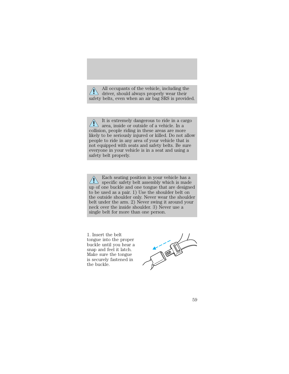 Seating and safety restraints | FORD 1998 Taurus User Manual | Page 59 / 192
