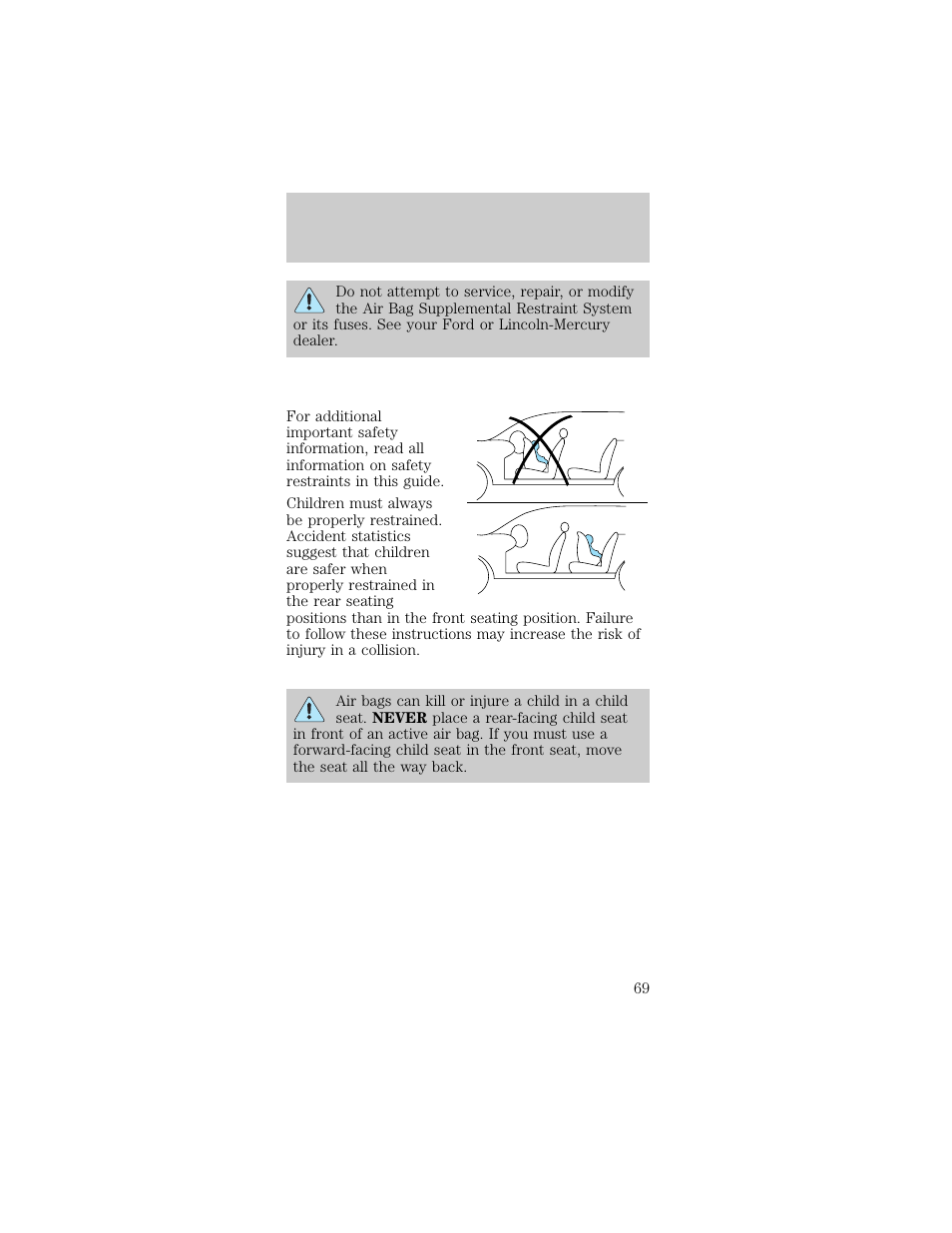 Seating and safety restraints | FORD 1998 Taurus User Manual | Page 69 / 192