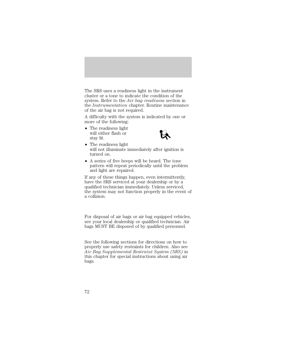 Seating and safety restraints | FORD 1998 Taurus User Manual | Page 72 / 192