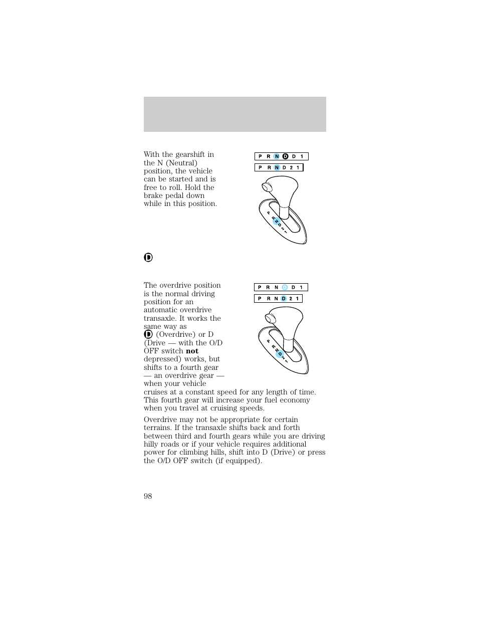 Driving | FORD 1998 Taurus User Manual | Page 98 / 192