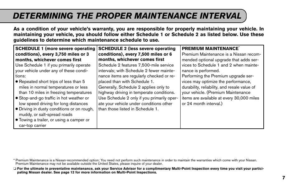 Determining the proper maintenance interval | NISSAN 2011 Versa Hatchback - Service & Maintenance Guide User Manual | Page 9 / 59