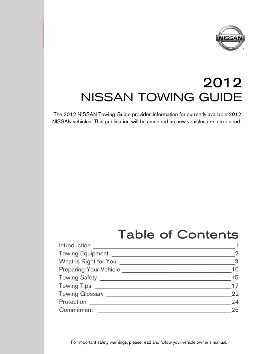 NISSAN 2012 Versa Hatchback - Towing Guide User Manual | 27 pages