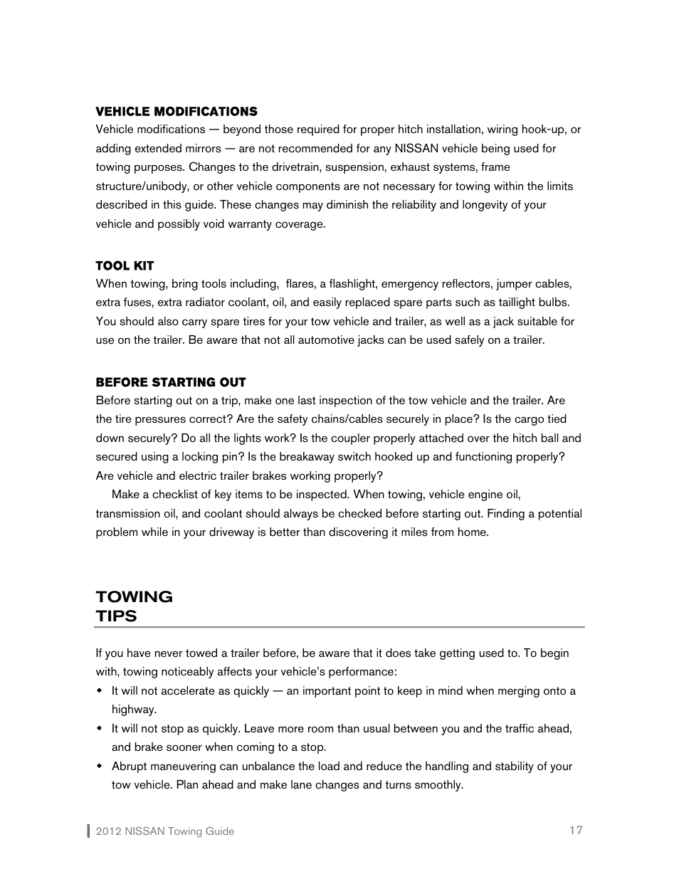 Towing tips | NISSAN 2012 Versa Hatchback - Towing Guide User Manual | Page 18 / 27