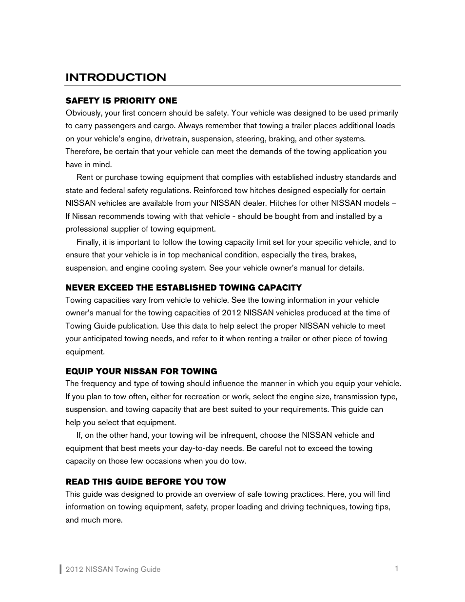 Introduction | NISSAN 2012 Versa Hatchback - Towing Guide User Manual | Page 2 / 27