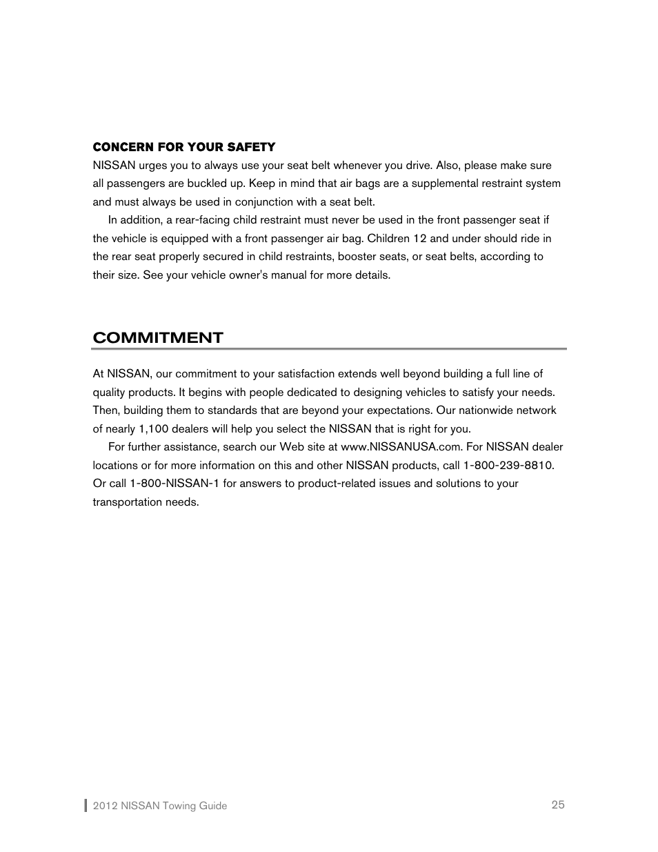 Commitment | NISSAN 2012 Versa Hatchback - Towing Guide User Manual | Page 26 / 27