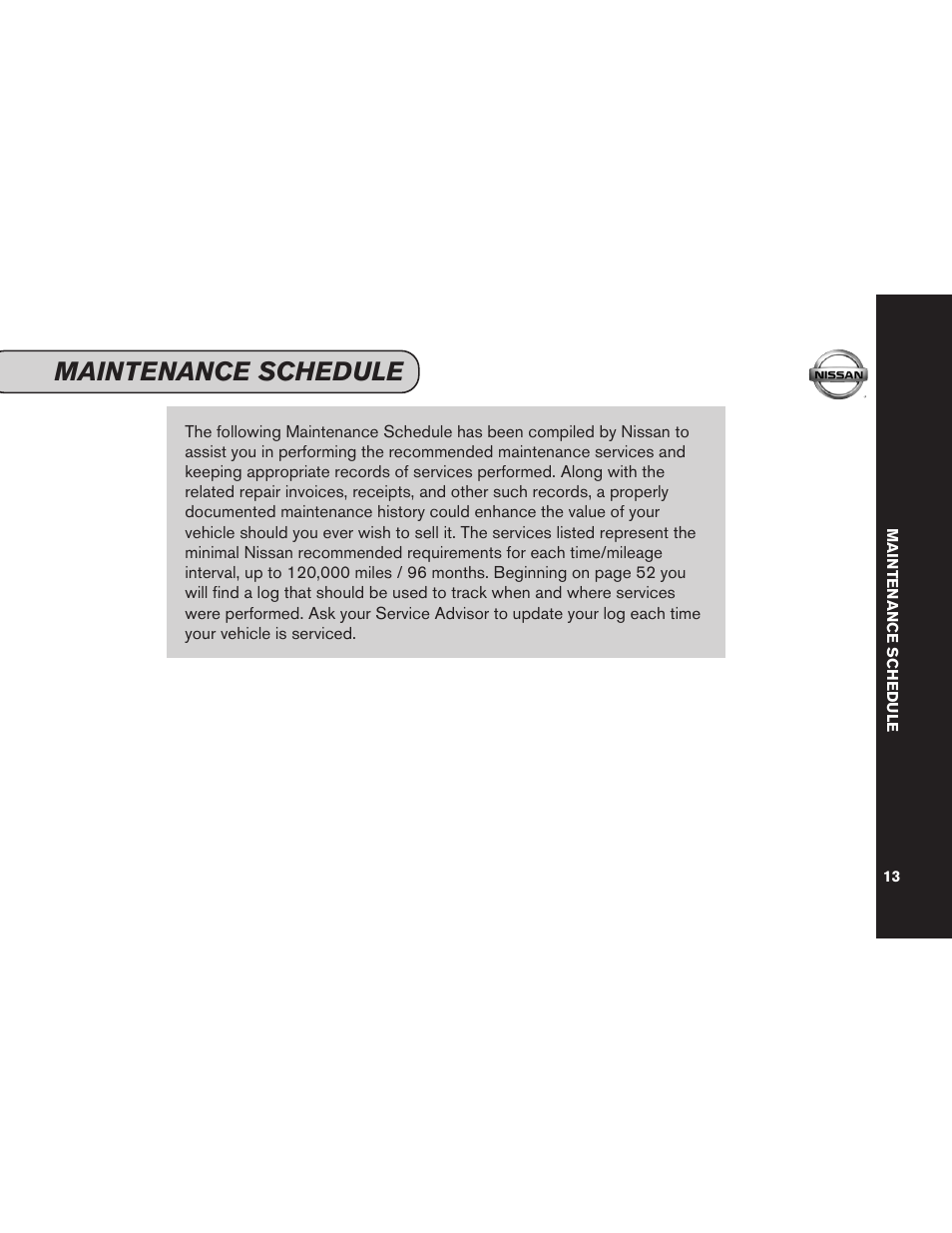 Maintenance schedule | NISSAN 2012 Versa Hatchback - Service & Maintenance Guide User Manual | Page 15 / 60