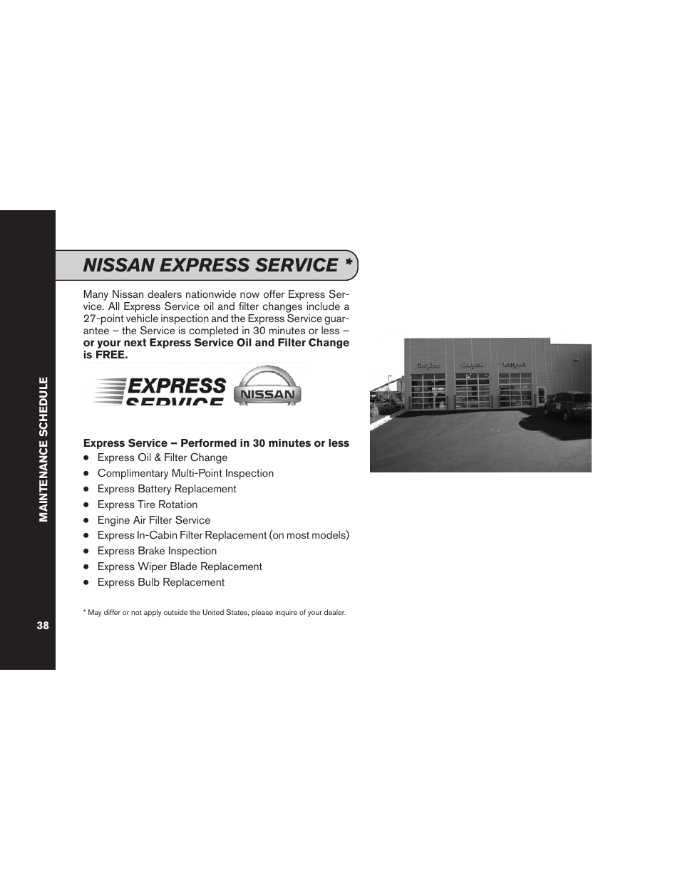 Nissan express services, Nissan express service | NISSAN 2012 Versa Hatchback - Service & Maintenance Guide User Manual | Page 40 / 60