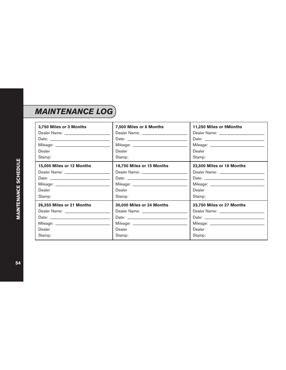 Maintenance log | NISSAN 2012 Versa Hatchback - Service & Maintenance Guide User Manual | Page 56 / 60