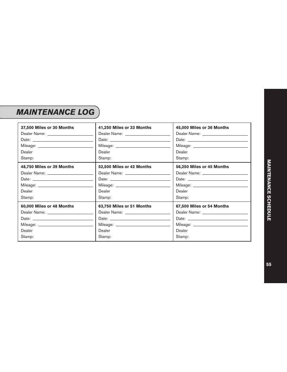 Maintenance log | NISSAN 2012 Versa Hatchback - Service & Maintenance Guide User Manual | Page 57 / 60