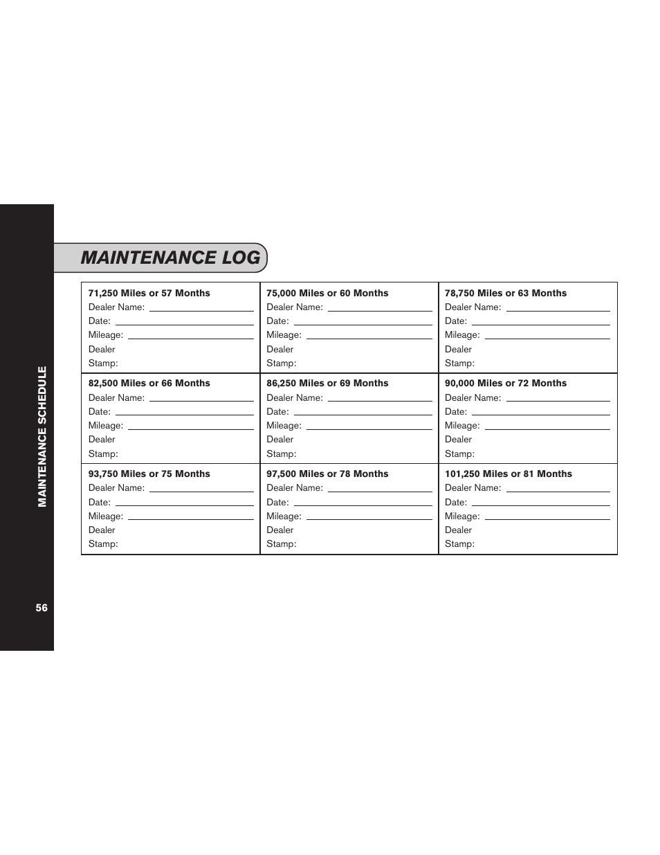 Maintenance log | NISSAN 2012 Versa Hatchback - Service & Maintenance Guide User Manual | Page 58 / 60