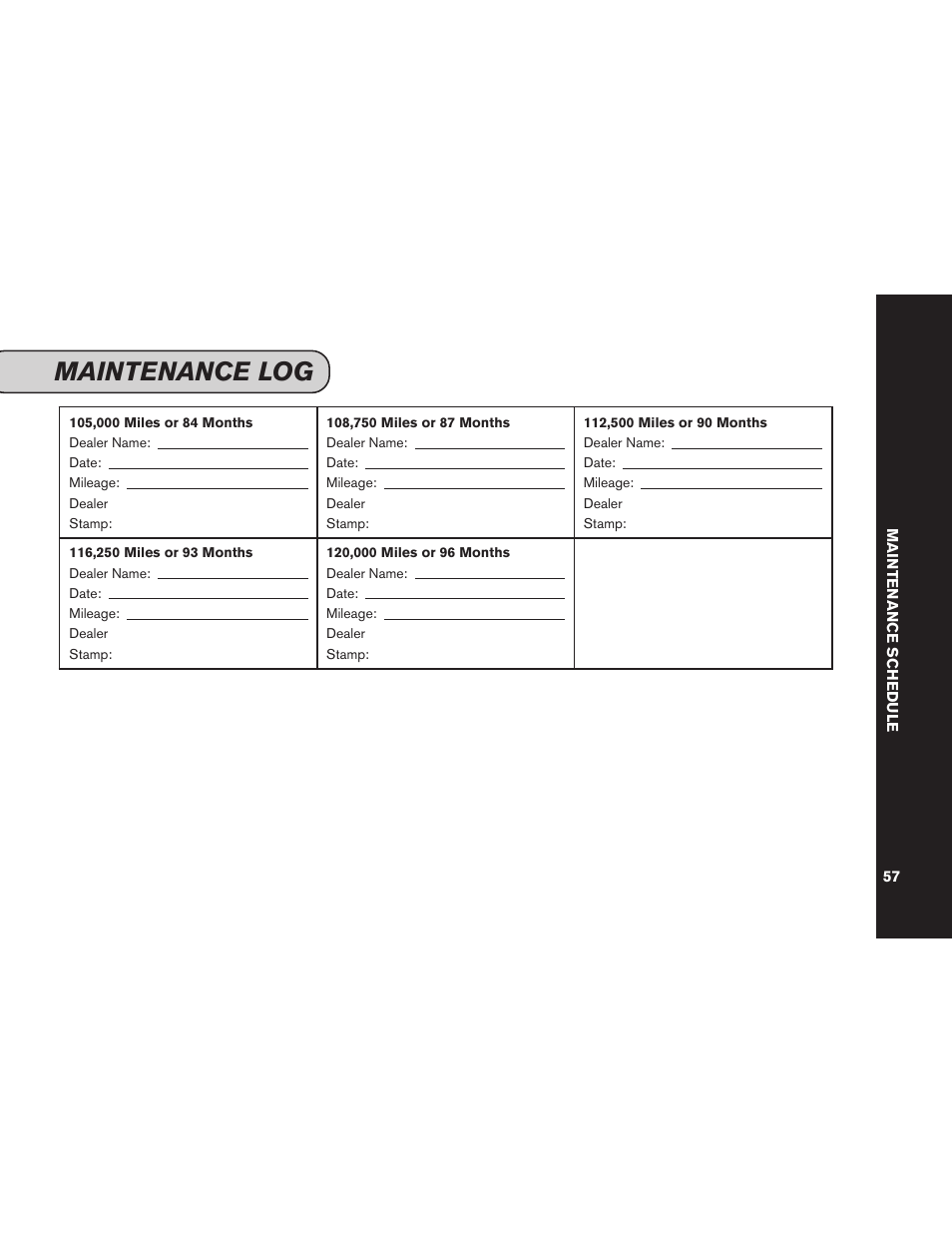 Maintenance log | NISSAN 2012 Versa Hatchback - Service & Maintenance Guide User Manual | Page 59 / 60