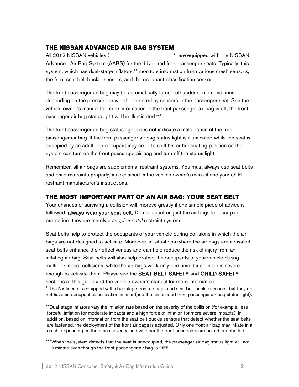 NISSAN 2012 Versa Hatchback - Consumer Safety & Air Bag Information Guide User Manual | Page 3 / 19