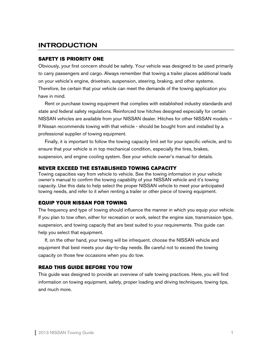 Introduction | NISSAN 2013 Pathfinder - Towing Guide User Manual | Page 2 / 27