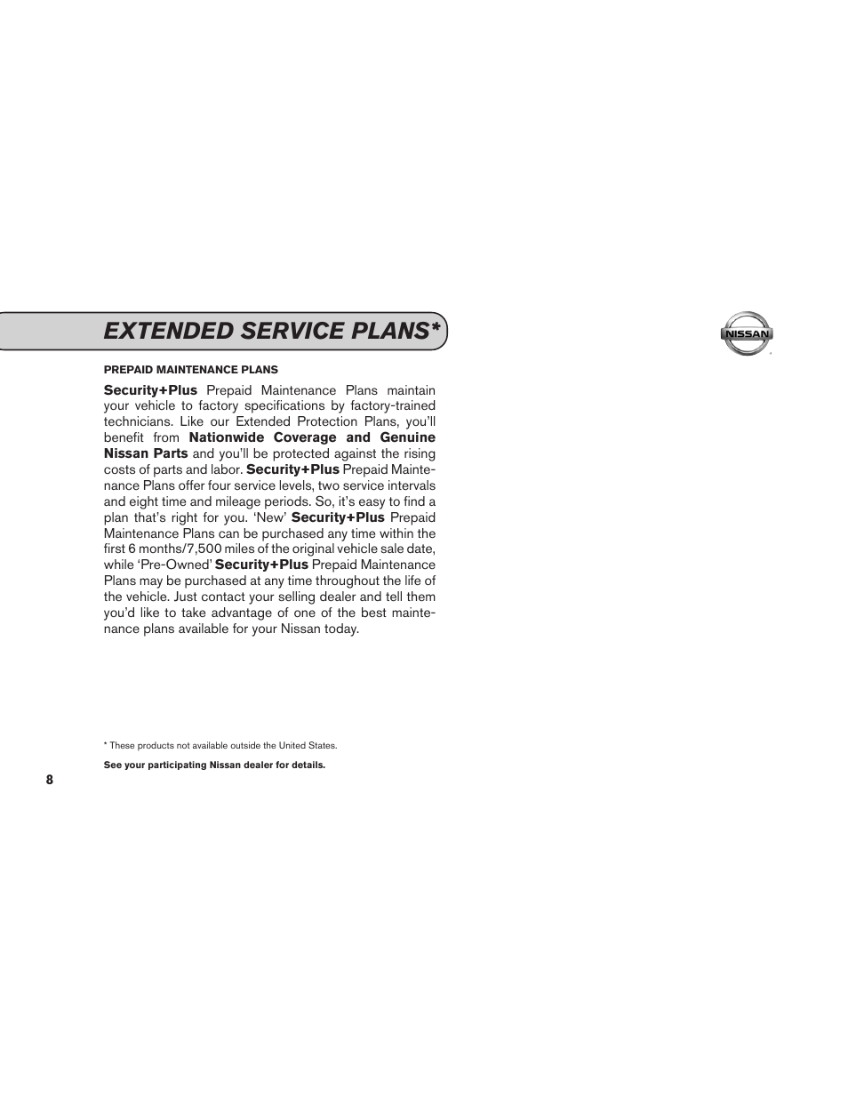 Extended service plans | NISSAN 2013 Pathfinder - Service & Maintenance Guide User Manual | Page 10 / 61