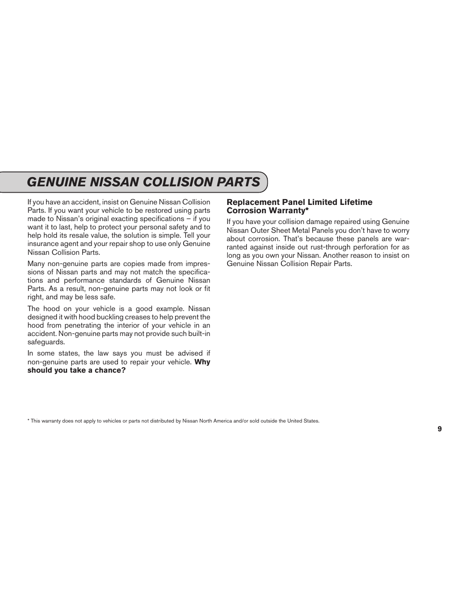 Genuine nissan collision parts | NISSAN 2013 Pathfinder - Service & Maintenance Guide User Manual | Page 11 / 61