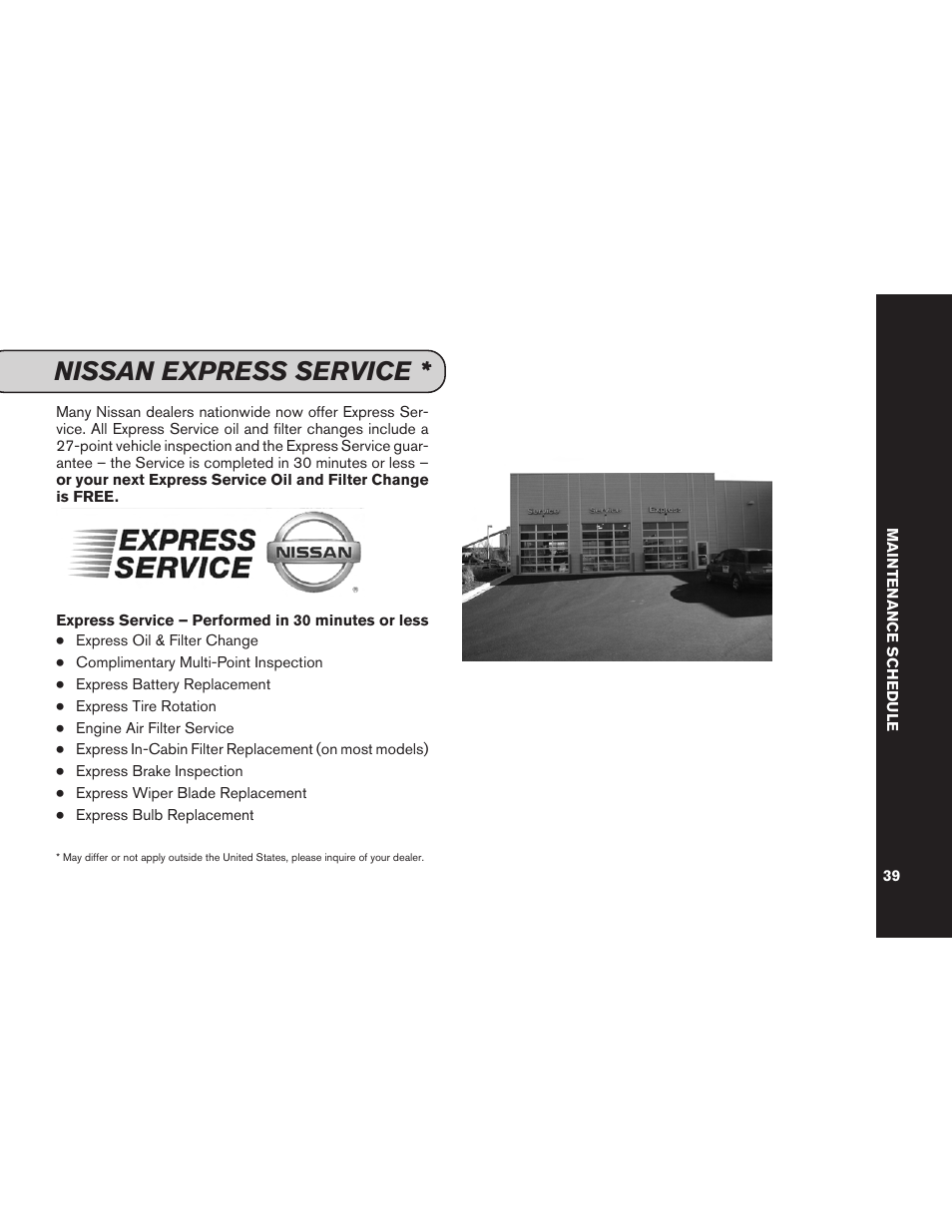 Nissan express services, Nissan express service | NISSAN 2013 Pathfinder - Service & Maintenance Guide User Manual | Page 41 / 61