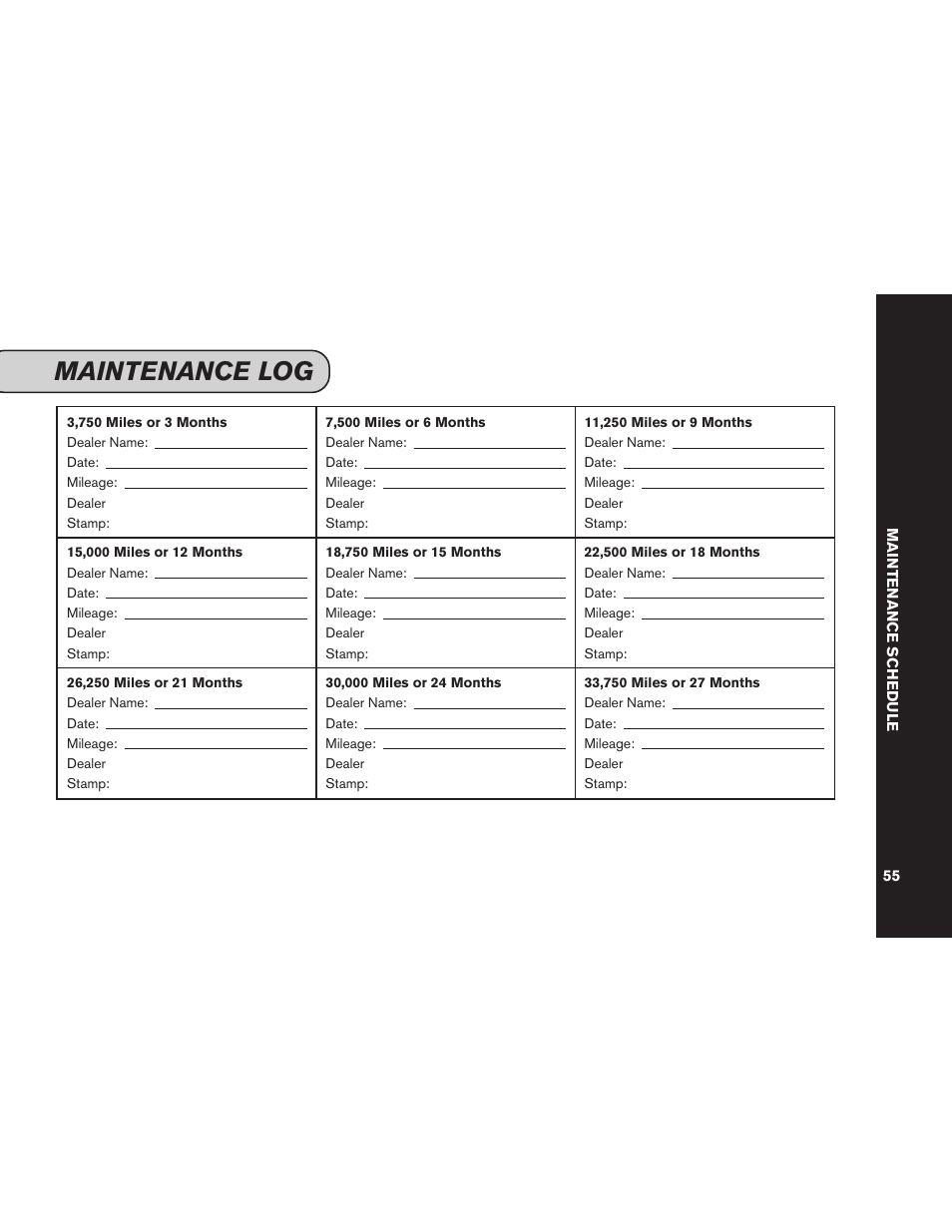 Maintenance log | NISSAN 2013 Pathfinder - Service & Maintenance Guide User Manual | Page 57 / 61