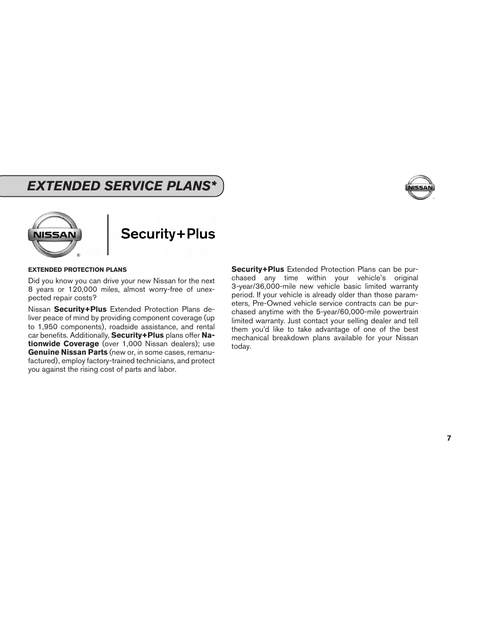 Extended service plans | NISSAN 2013 Pathfinder - Service & Maintenance Guide User Manual | Page 9 / 61