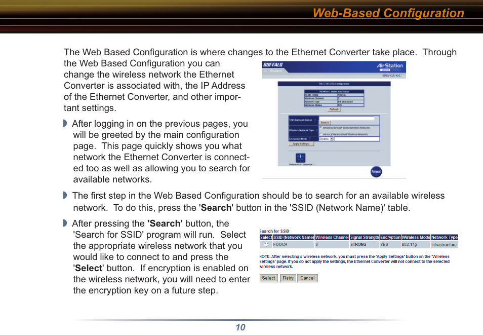 Web-based configuration | Buffalo Technology Buffalo AirStation WLI3-TX1-G54 User Manual | Page 10 / 25
