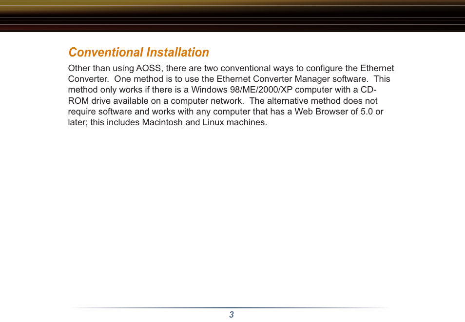 Conventional installation | Buffalo Technology Buffalo AirStation WLI3-TX1-G54 User Manual | Page 3 / 25