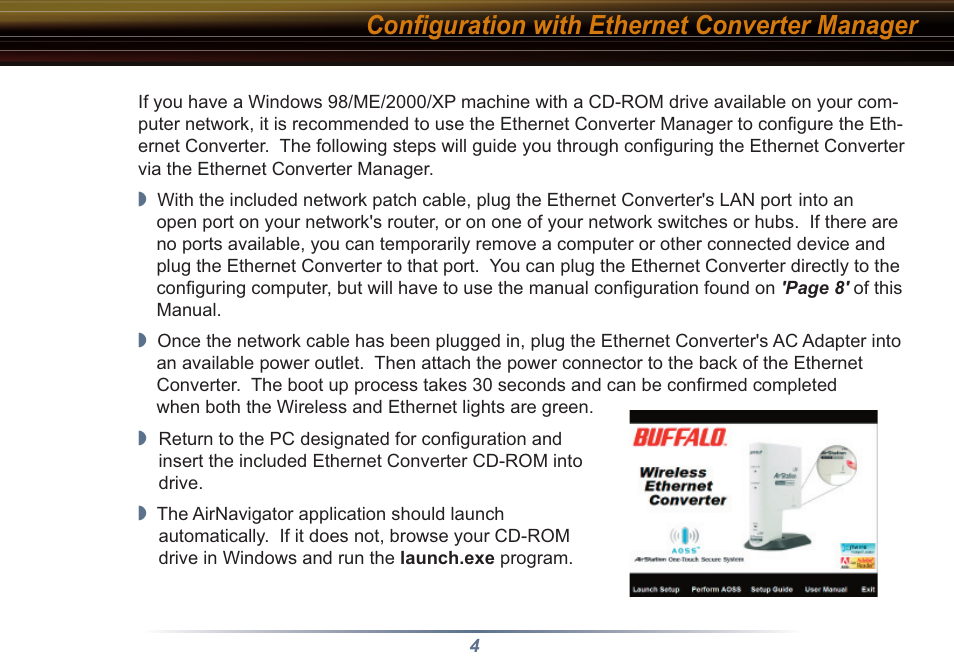 Conﬁ guration with ethernet converter manager | Buffalo Technology Buffalo AirStation WLI3-TX1-G54 User Manual | Page 4 / 25