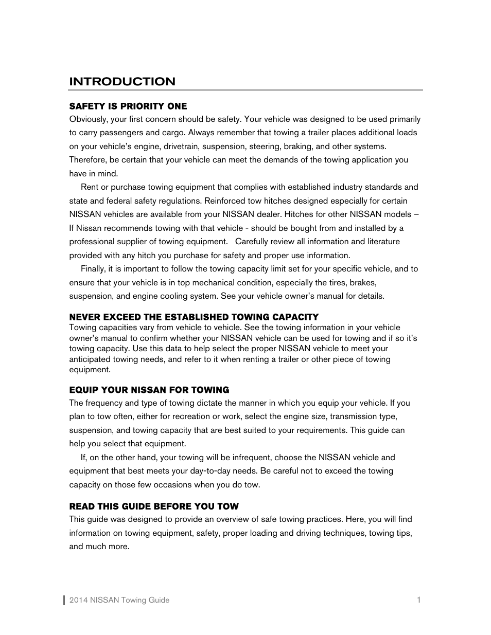 Introduction | NISSAN 2014 Versa Note - Towing Guide User Manual | Page 2 / 27