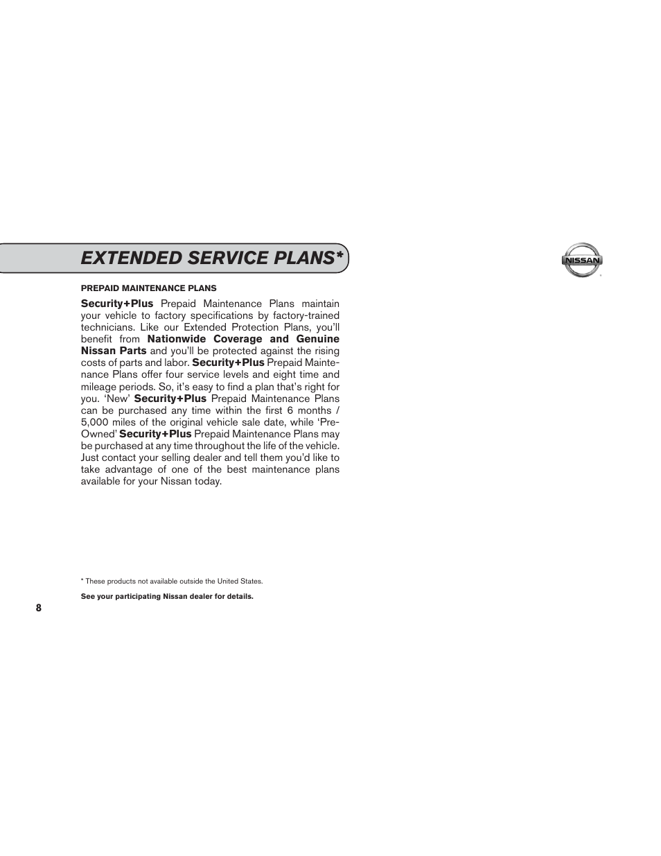 Extended service plans | NISSAN 2014 Versa Note - Service & Maintenance Guide User Manual | Page 10 / 69
