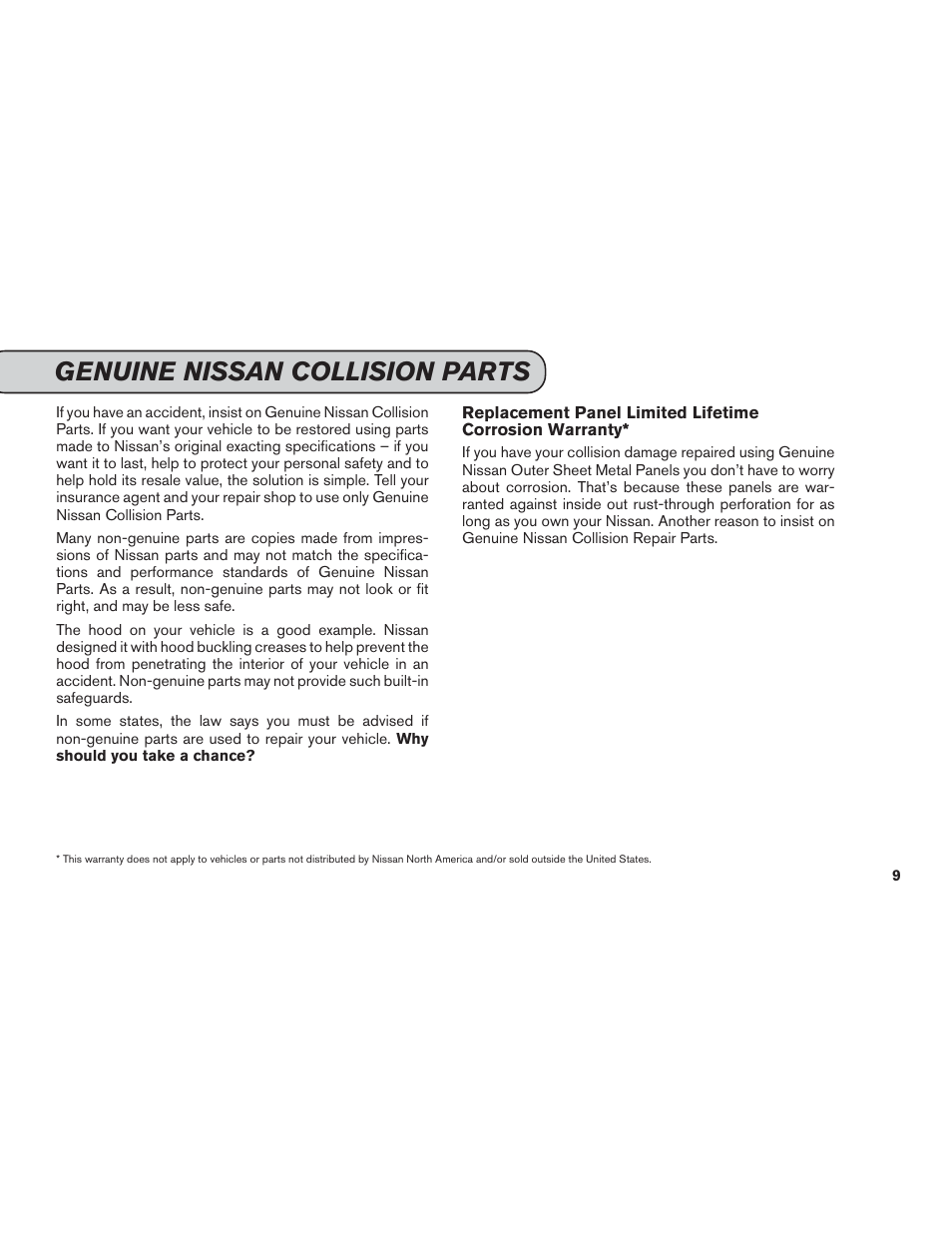 Genuine nissan collision parts | NISSAN 2014 Versa Note - Service & Maintenance Guide User Manual | Page 11 / 69