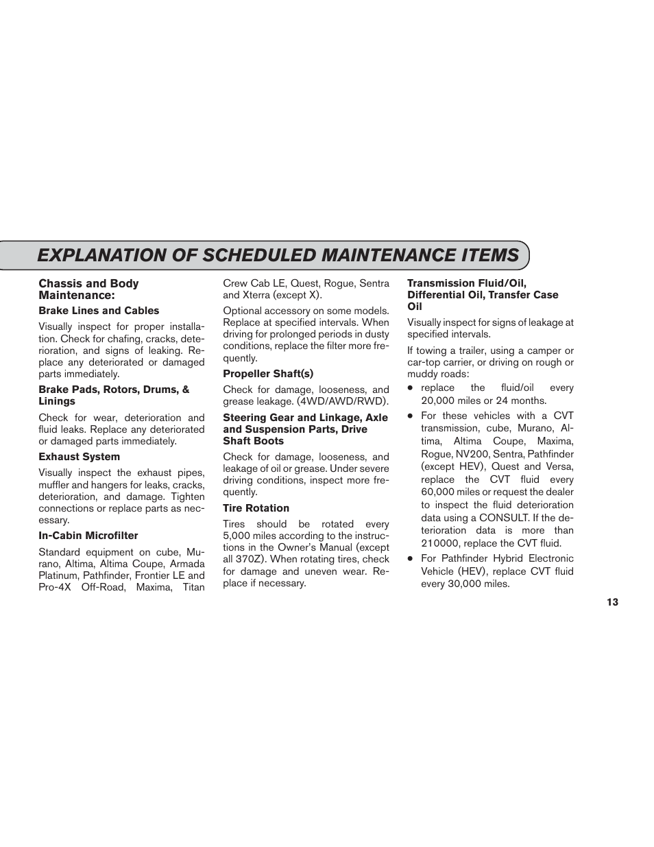 Explanation of scheduled maintenance items | NISSAN 2014 Versa Note - Service & Maintenance Guide User Manual | Page 15 / 69