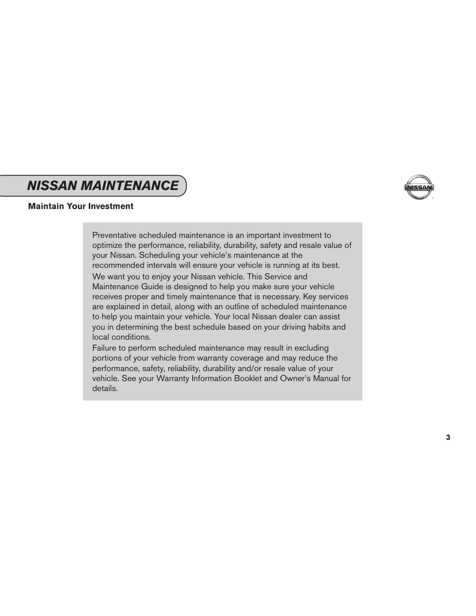 Nissan maintenance | NISSAN 2014 Versa Note - Service & Maintenance Guide User Manual | Page 5 / 69