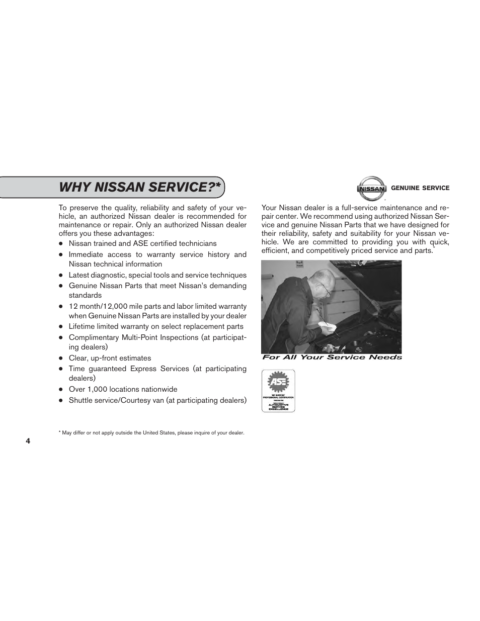 Why nissan service | NISSAN 2014 Versa Note - Service & Maintenance Guide User Manual | Page 6 / 69